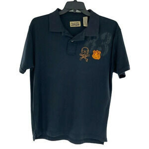 Point Zero Polo Shirt Men's Size Large Vintage Wash Skull Head Logo Button Top